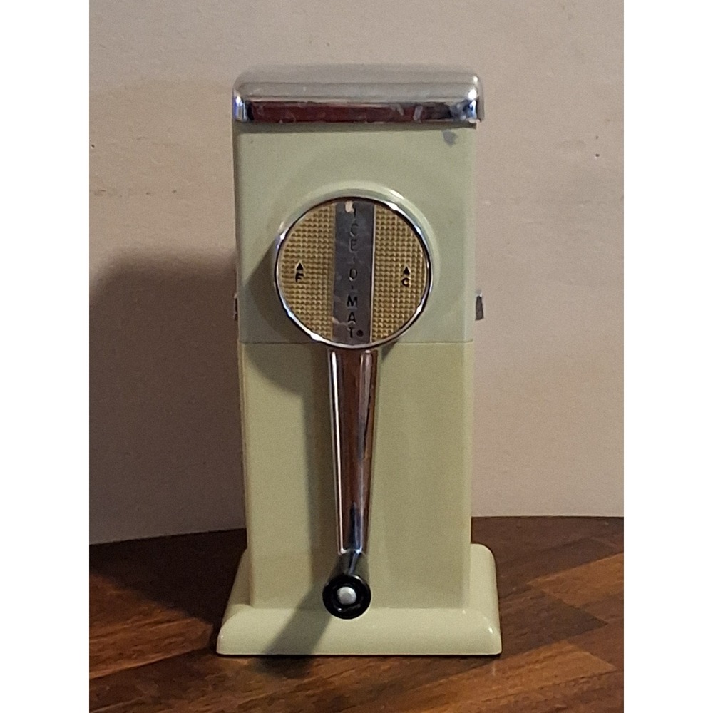 Vintage Rival Ice-O-Mat Manual Ice Crusher Avocado Green Chrome Mid Century Bar